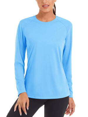 TACVASEN Waterfall Blue Women's UPF 50+ Sun Protection Quick Dry Long Sleeve Shirt