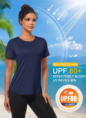 TACVASEN Navy Women's UPF 80+ Sun Protection Workout Shirt