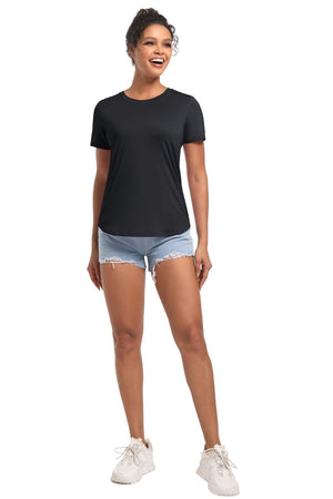 TACVASEN Black Women's UPF 80+ Sun Protection Workout Shirt