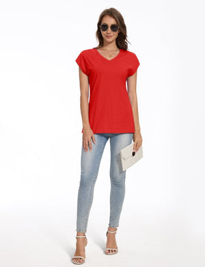 TACVASEN Tomato Women's V Neck Cap Sleeve Cotton T-Shirt
