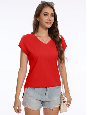 TACVASEN Tomato Women's V Neck Cap Sleeve Cotton T-Shirt