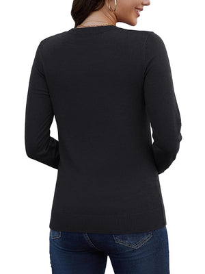 TACVASEN Black Women's V Neck Sweater Spring Casual Long Sleeve