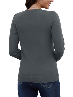 TACVASEN Dark Grey Women's V Neck Sweater Spring Casual Long Sleeve