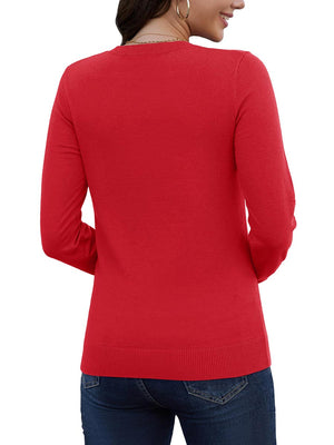 TACVASEN Tomato Women's V Neck Sweater Spring Casual Long Sleeve