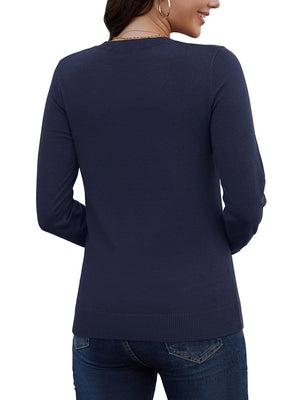 TACVASEN Navy Women's V Neck Sweater Spring Casual Long Sleeve