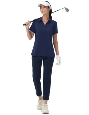TACVASEN Navy Women's V-Neck UPF 50+ Quick Dry Golf Polos