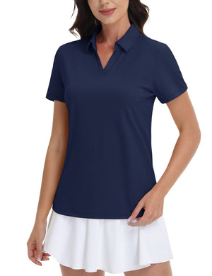 TACVASEN Navy Women's V-Neck UPF 50+ Quick Dry Golf Polos