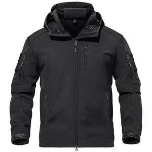 TACVASEN Black Men's Tactical Jacket with Hood Softshell Coat