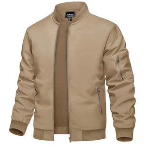 TACVASEN Khaki Vintage Bomber Flight Jacket Zip - Pocket