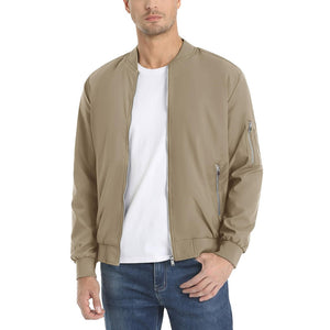 TACVASEN Khaki Vintage Bomber Flight Jacket Zip - Pocket