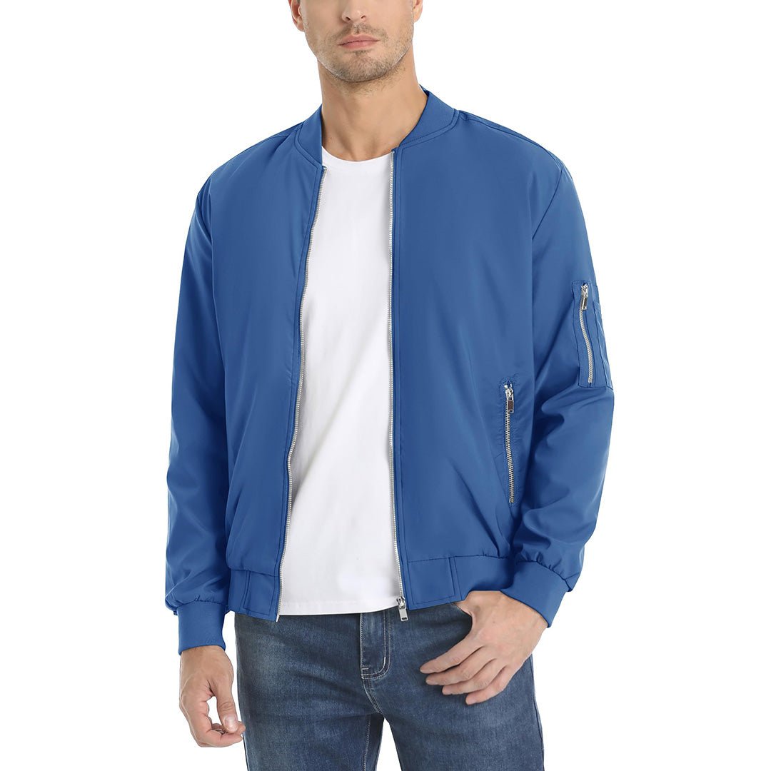 TACVASEN Royal Blue Vintage Bomber Flight Jacket Zip - Pocket