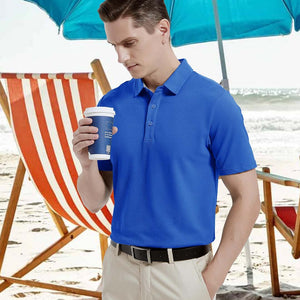 TACVASEN Black Men's Cotton Pique Short Sleeve Classic Fit Polo Shirt
