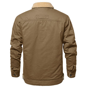 TACVASEN Khaki Men's Winter Jacket Sherpa Fleece Lined Cargo Coat with Multi Pockets