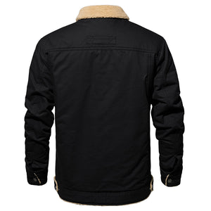 TACVASEN Black Men's Winter Jacket Sherpa Fleece Lined Cargo Coat with Multi Pockets
