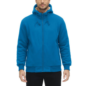 TACVASEN Blue Green Men's Fleece Hoodie Jacket Windproof Winter Coats