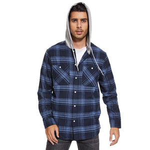 TACVASEN Blue White Men's Buffalo Plaid Hooded Casual Shirt Jacket