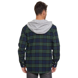 TACVASEN Blue White Men's Buffalo Plaid Hooded Casual Shirt Jacket
