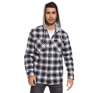 TACVASEN Blue White Men's Buffalo Plaid Hooded Casual Shirt Jacket