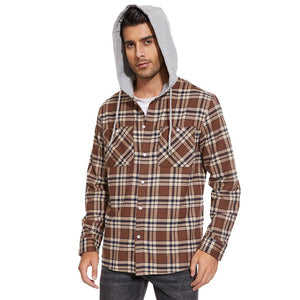TACVASEN Blue White Men's Buffalo Plaid Hooded Casual Shirt Jacket
