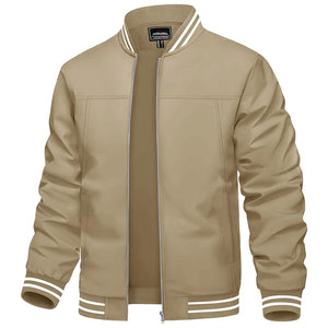 TACVASEN Khaki Men's Spring Lightweight Bomber Jacket Casual Windbreaker