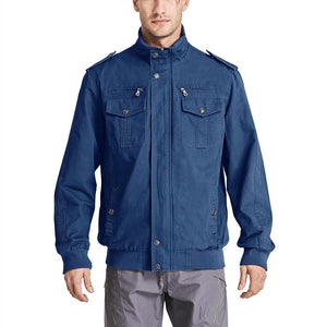 TACVASEN Denim Blue Men's Military Cargo Jacket Lightweight Tactical Windbreaker