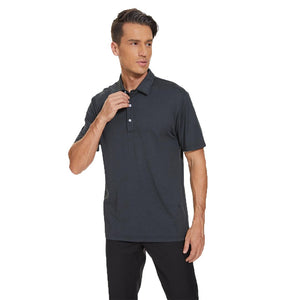 TACVASEN Black Men's Golf 3 Buttons Spread Collar Solid Quick Dry Polo Shirt