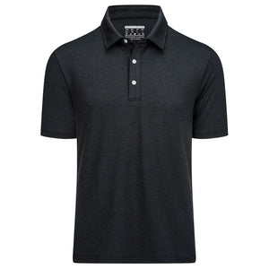 TACVASEN Black Men's Golf 3 Buttons Spread Collar Solid Quick Dry Polo Shirt
