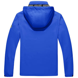 TACVASEN Blue Men's Waterproof Outdoor Hiking Jacket with Zipped Pockets