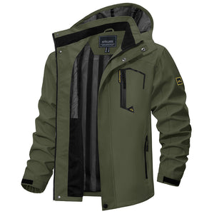 TACVASEN Army Green Men's Waterproof Outdoor Hiking Jacket with Zipped Pockets