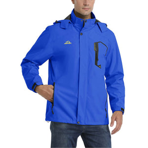 TACVASEN Blue Men's Waterproof Outdoor Hiking Jacket with Zipped Pockets