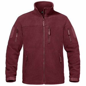 TACVASEN Wine Red Men's Tactical Fleece Jackets Full Zip Coat with Multi Pockets