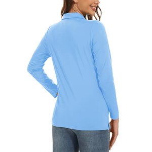 TACVASEN Waterfall Blue Women's Golf UPF 50+ Sun Protection 3 - Button Quick Dry Long Sleeve Polo Shirts