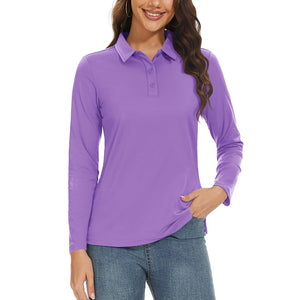 TACVASEN Light Purple Women's Golf UPF 50+ Sun Protection 3 - Button Quick Dry Long Sleeve Polo Shirts