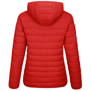 TACVASEN Tomato Red Women's Puffer Jacket Full - zip Water - Resistant Winter Hooded Coat