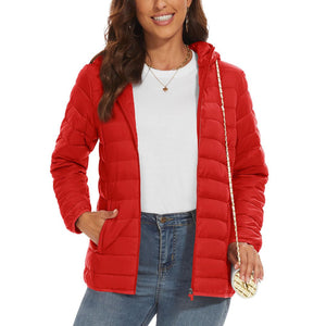 TACVASEN Orange Women's Puffer Jacket Full - zip Water - Resistant Winter Hooded Coat