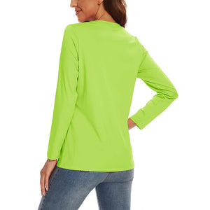 TACVASEN Fluorescent Green Women's UPF 80+ Athletic Rashguard Long Sleeve Shirt