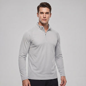 TACVASEN White+Light Grey [2 Pcs set] Athletic Shirts 1/4 Pullover Zip Sun Protection