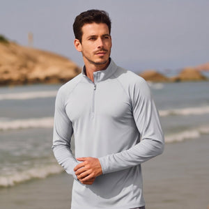 TACVASEN White+Light Grey [2 Pcs set] Athletic Shirts 1/4 Pullover Zip Sun Protection