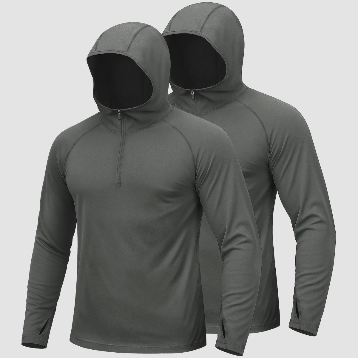 TACVASEN Dark Grey + Dark Grey [2 Pcs set] Zip Up Hooded Long Sleeve Sun Protection Shirt