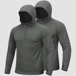 TACVASEN Dark Grey + Dark Grey [2 Pcs set] Zip Up Hooded Long Sleeve Sun Protection Shirt