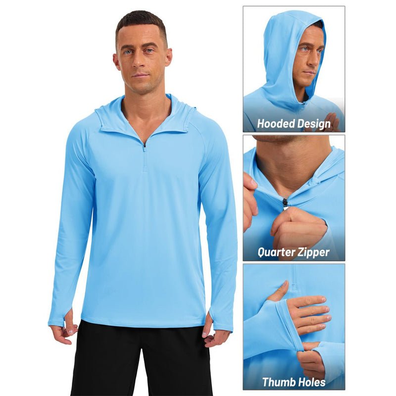 TACVASEN Light Grey + Sky Blue [2 Pcs set] Zip Up Hooded Long Sleeve Sun Protection Shirt