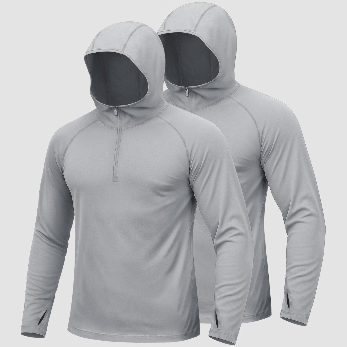 TACVASEN Light Grey + Light Grey [2 Pcs set] Zip Up Hooded Long Sleeve Sun Protection Shirt