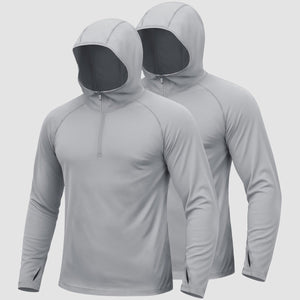 TACVASEN Light Grey + Light Grey [2 Pcs set] Zip Up Hooded Long Sleeve Sun Protection Shirt