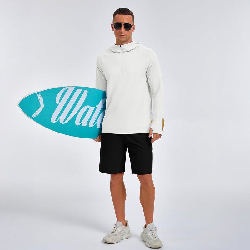 TACVASEN White + Orange [2 Pcs set] Zip Up Hooded Long Sleeve Sun Protection Shirt