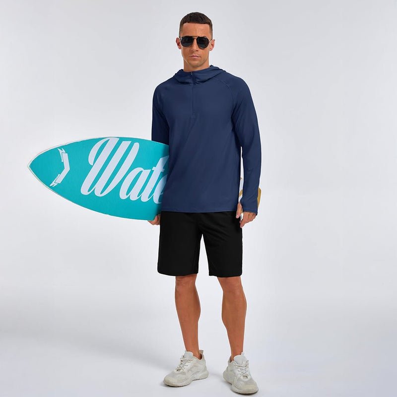 TACVASEN Black + Navy [2 Pcs set] Zip Up Hooded Long Sleeve Sun Protection Shirt