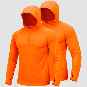 TACVASEN Orange + Orange [2 Pcs set] Zip Up Hooded Long Sleeve Sun Protection Shirt