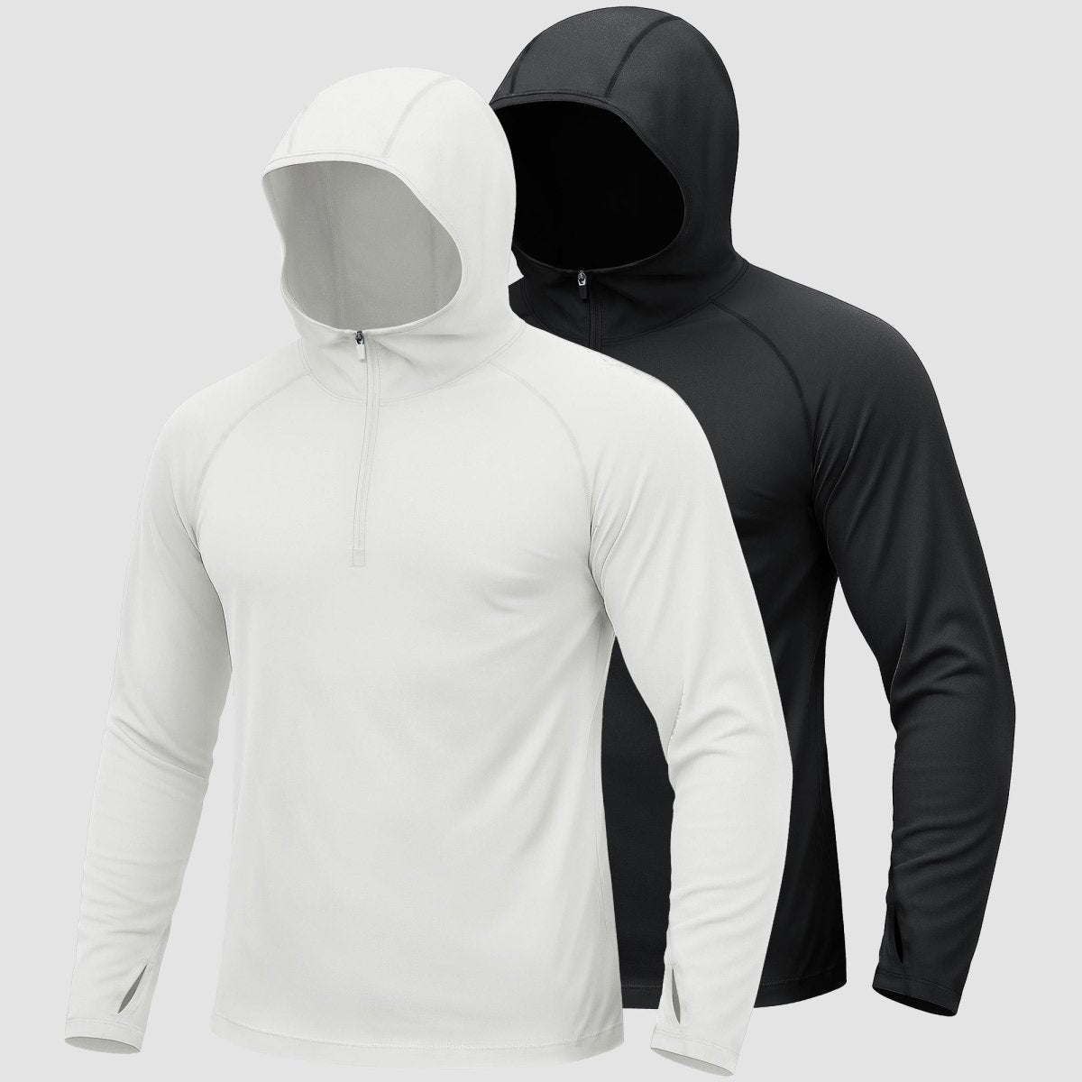 TACVASEN Black + White [2 Pcs set] Zip Up Hooded Long Sleeve Sun Protection Shirt