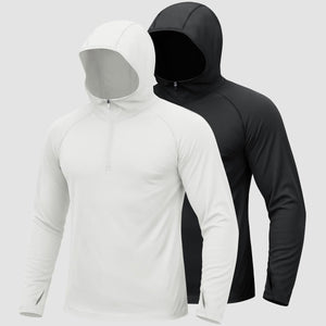 TACVASEN Black + White [2 Pcs set] Zip Up Hooded Long Sleeve Sun Protection Shirt