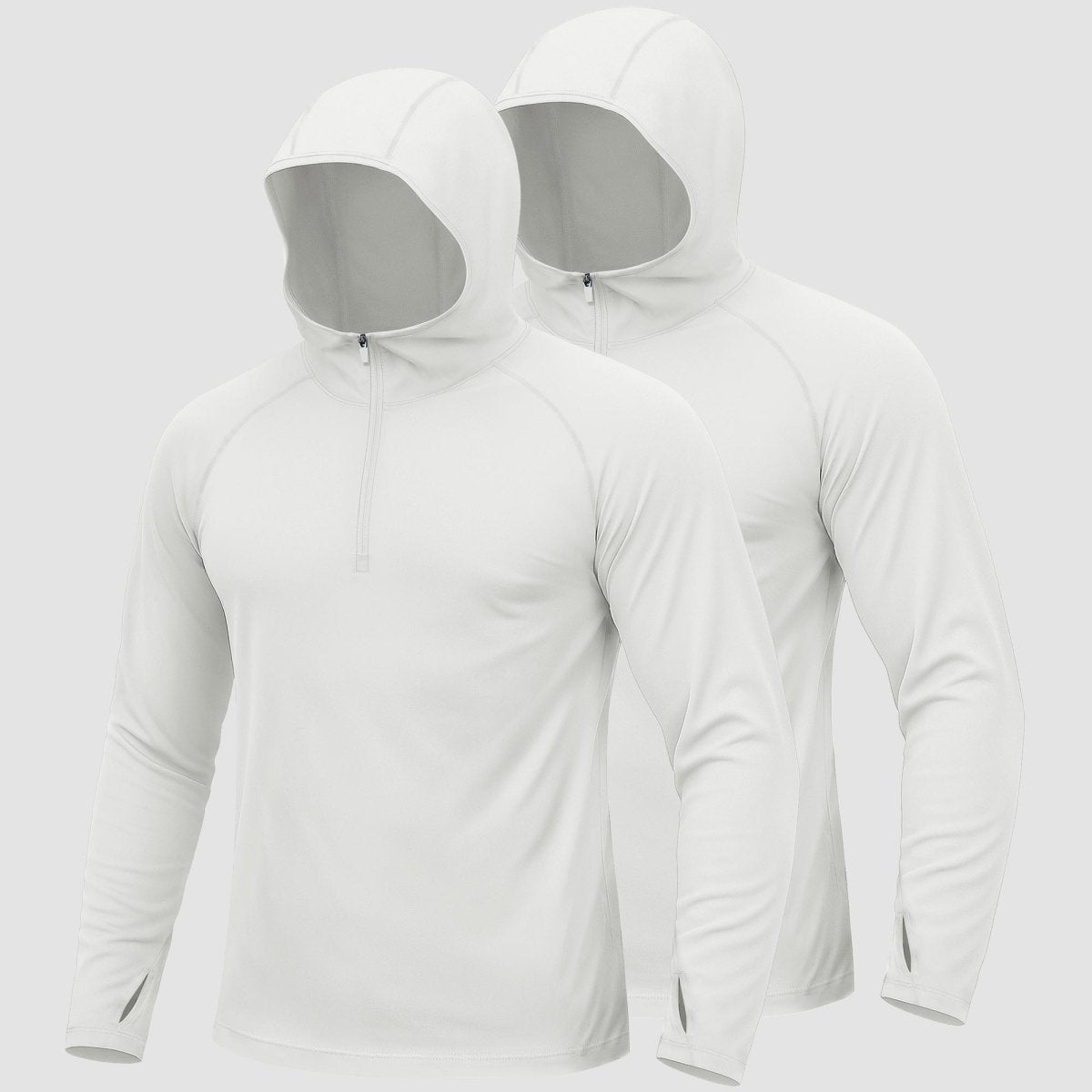 TACVASEN White + White [2 Pcs set] Zip Up Hooded Long Sleeve Sun Protection Shirt