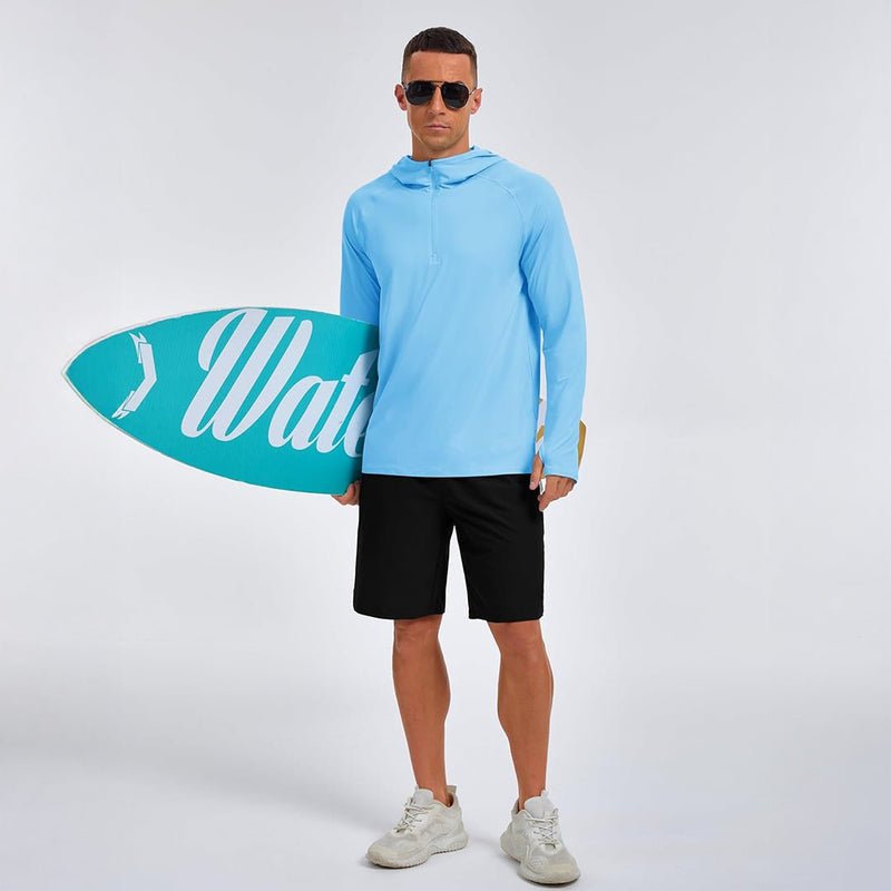 TACVASEN Light Grey + Sky Blue [2 Pcs set] Zip Up Hooded Long Sleeve Sun Protection Shirt